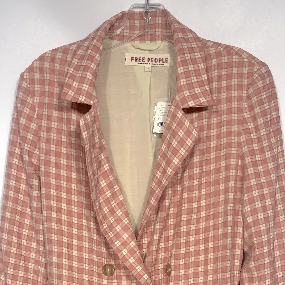 NEW Free People Olivia Gingham Blazer Size S Cream/Pink - Picture 6 of 11